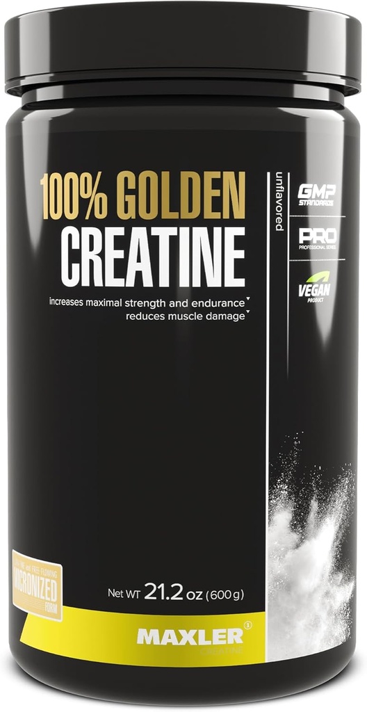 Maxler 100% Golden Creatin - Mikroniseret Creatin monohydrat pulver - Muscle Building Supplements - Pre / Post Workout Vegan Supplement - Gluten Free Unflavored Creatin Powder - 600 g