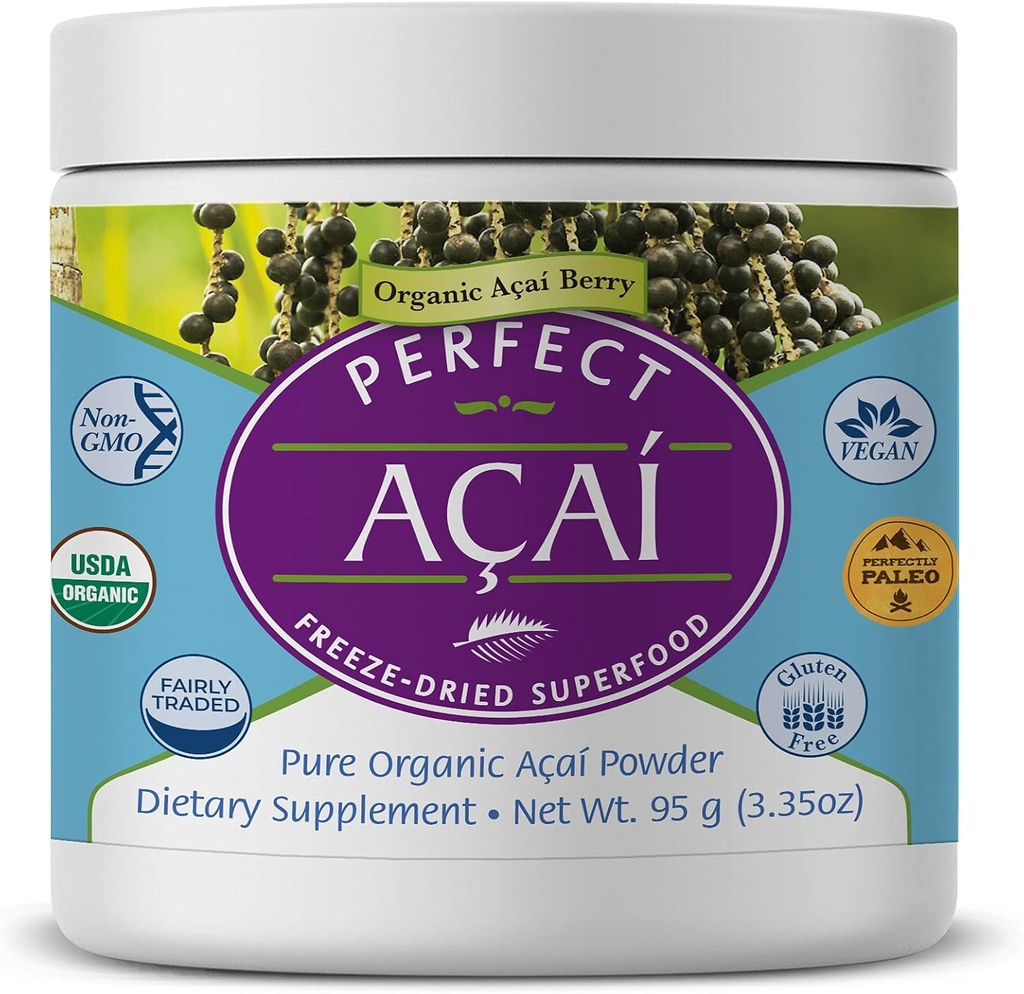 Perfect Supplements - Perfect Acai Powder - 95 Bedste - Pure Organic Freeze- Tørret Acai Berry Superfood - Kraftfulde antioxidanter - Understøtter immunsystemet