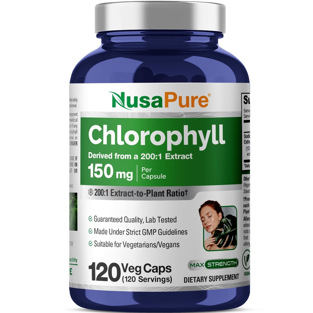NusaPure Chlorophyll 200: 1 Extract, 150 mg Ækvivalent med 30. 000 mg per kapsel 120 Vegetarisk Caps (ikke- GMO, Vegan)