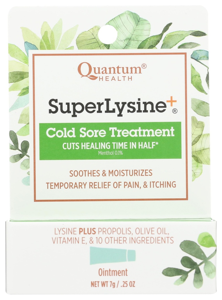 Quantum SuperLysin + Cold Sore Treatment Salve Note 124; Relieves Pain, Burning, and Ichching Note 124; Udskæringer Healing Time in Half Memory 124; 0,25 Ounce