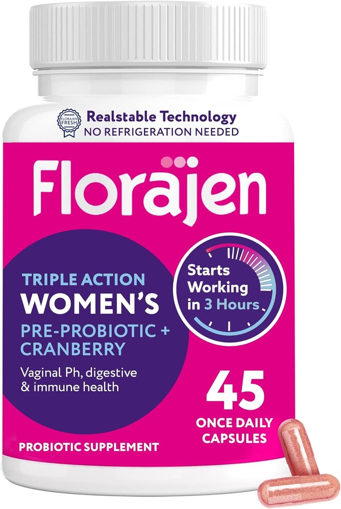 Florajen Kvindernes Probiotiske, Prebiotiske, & Cranberry tillæg for vaginal sundhed, immunforsvar, & fordøjelse Wellness - 30-Greve