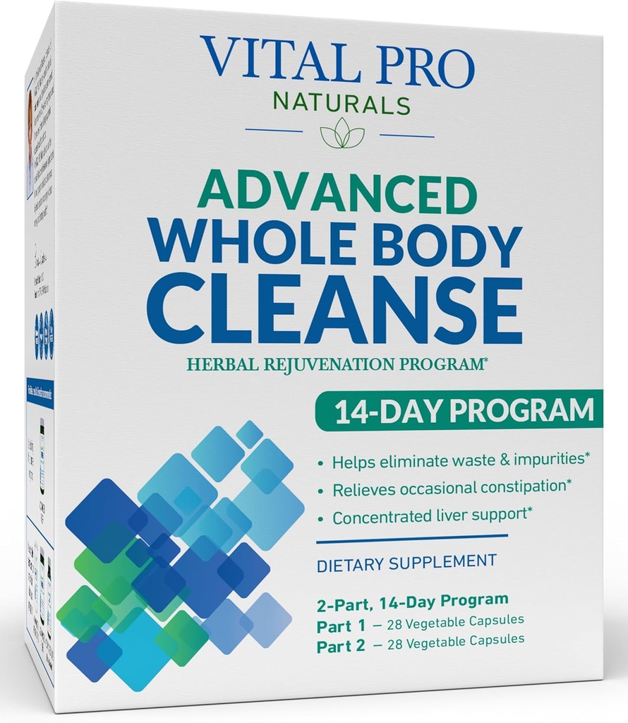 Vital Pro Naturals - Avanceret hele kroppen rense med mælk tidsel, Magnesium, Cape Aloe, og urter til lejlighedsvis obstipation og sund eliminering, 2-del 14 dag kit, 56 kapsler