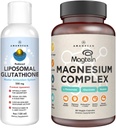 AMANDEAN Premium Liposomal Glutathion & Magnesium Complex Bundle. Antioxidant. Flydende Setria. High- Absorption Magnesium Threonat, Glycinate & Malat. Hjerne og lever sundhed. Hukommelse, fokus og søvn