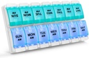 Sukuos AM PM Weekly 7 Day Pill Organizer, 2 gange en dag Pill Box med Gigt venlig trykknap, Medicin sager for Vitamin / Fish Oil / Kosttilskud, Let at rengøre (Cyan & Blue)