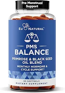 Balance PMS Vitaminer for kvinder - Hormon Balance for kvinder, Menstruel Support - Primrose Oil, Black Seed Oil & DIM - 60 flydende bløddele