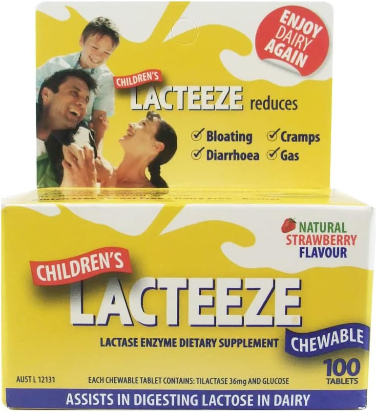 Lacteeze Childrens 100 chewable Tablets Strawberry by Gelda Scientific