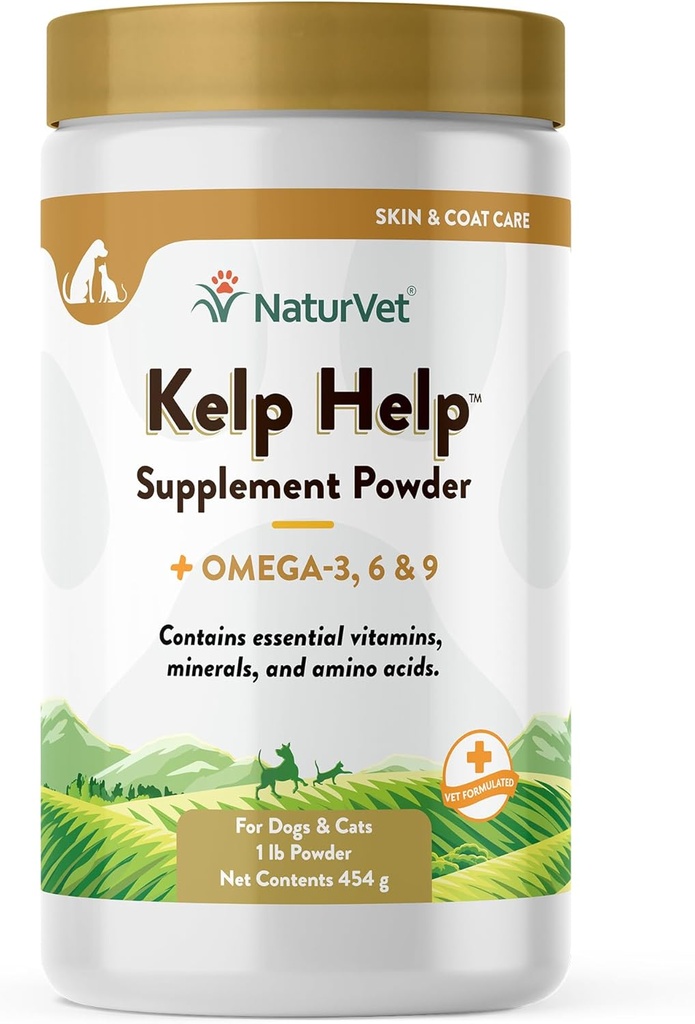 NaturVet Kelp Hjælp Plus Omegas Hud og Coat supplement til hunde og katte, pulver, Lavet i USA med Globally Kilde Ingredienser 1 Pund