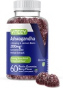 Viteey Ashwagandha Gummies med Ginseng & Lemon Balm - Mood, Mood & Stress Support Ashwagandha Kosttilskud - Vegan, Gluten- Free - 60 Greve