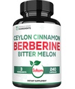 Berberine 1500mg tillæg med Organic Ceylon Cinnamon Bark & Bitter Melon - 240 Vegan kapsler til 80 Servering - immunsystem, hjerte sundhed, bodymanagement & fordøjelsesstøtte