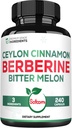Berberine 1500mg tillæg med Organic Ceylon Cinnamon Bark & Bitter Melon - 240 Vegan kapsler til 80 Servering - immunsystem, hjerte sundhed, bodymanagement & fordøjelsesstøtte