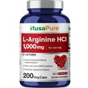 NusaPure L- Arginin 1000 mg 200 Veggie kapsler (ikke- GMO, Vegetarisk, Vegansk)