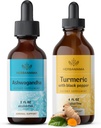 HERBAMAMA Herbal Liquid Drops Kit - Bundle of Ashwagandha Root Extract & Gurkemeje med sort peber tinktur 2 fl oz - Vegan, Non- GMO, Sugar & Alcohol- Free - 2 Pack