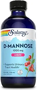 SOLARAY D- Mannose 1000 mg Flydende formel med CranActin Cranberry Extract - D Mannose Cranberry tillæg med C-vitamin - Understøtter urinvejssundhed - 60- dag garanti, 16 Servering, 8 FL OZ