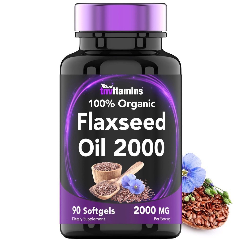 tnvitaminOrganic Flaxseed Oil Softgels: 2000 mg - 90 Softgels ekskl. GMO