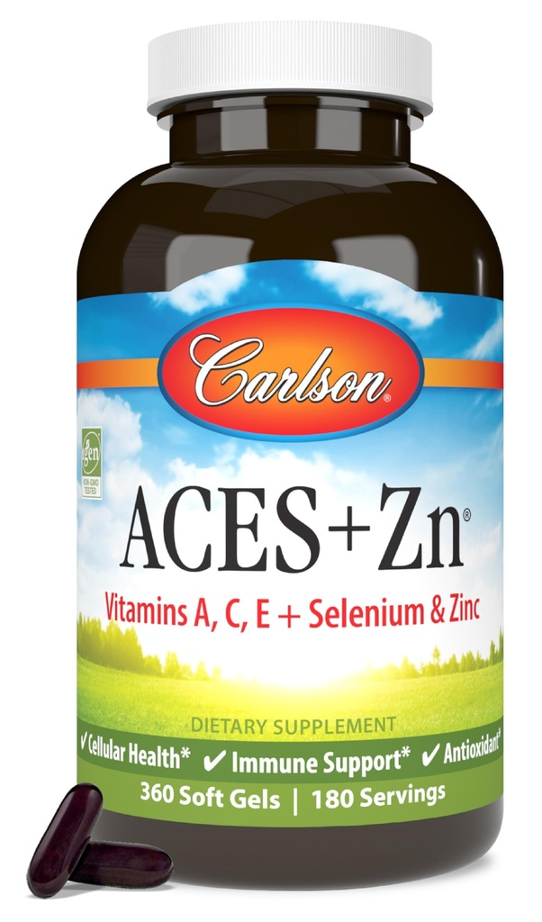 Carlson - ACES + Zn, Vitaminer A, C, E + Selenium & Zink, Multivitamin med zink, Cellular Health & Immunsupport, Selenium Multivitamin, Antioxidant, 360 Softgels