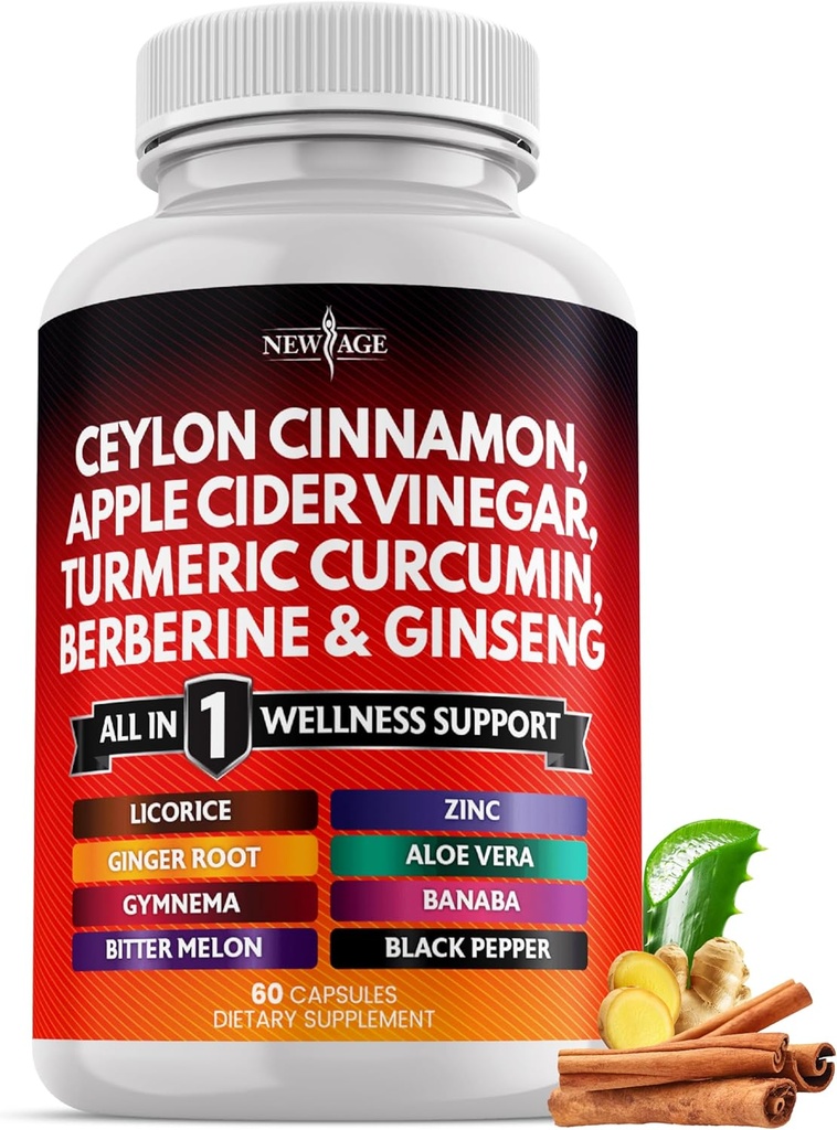 Ceylon Cinnamon, Gurkemeje, Æblecider, Ginseng, Aloe Vera, Berberine Plus Banaba, Ginger Root - 60 Greve