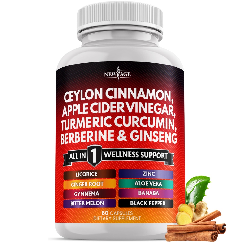 Ceylon Cinnamon, Gurkemeje, Æblecider, Ginseng, Aloe Vera, Berberine Plus Banaba, Ginger Root - 60 Greve