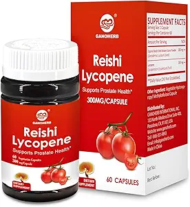 Lycopene Supplement 100mg, Natural Tomato Extract with Reishi Mushroom 200mg, Mushroom Capsule for immun Health, Gluten- Free, Non- GMO, Vegan, 60 Rapid Release Capsules