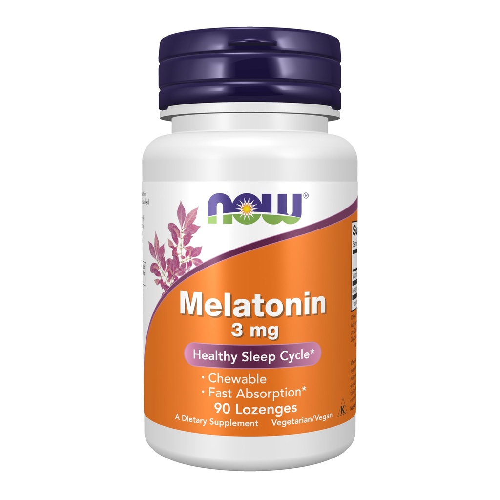 Now Supplements, Melatonin 3 mg, Free Radical Scavenger *, Sund søvn cyklus *, 90 tyggetabletter