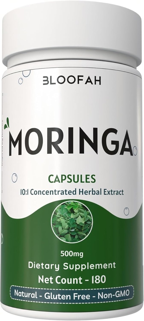 Moringa Capsules 500 mg 1, 100% Pure Moringa Oleifera Leaf 1, 125; Koncentreret 10: 1 ekstrakt Pulver 1, 4; Non- GMO, Non- gmo, Rich Vegetar Green Superfood (180 Tæl (pakke med 1)