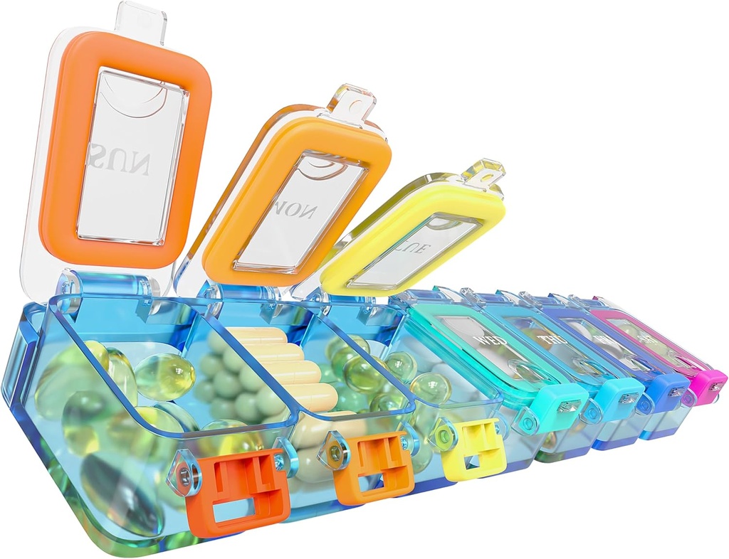 BEXEEN Ugentlig Medicin Pill Organizer Vandtæt 7 Dag Stor Pill Box Daglig Pill sag Cute Vitamin Organizer Portable Pill Container Travel Pills Holder XL Supplement Medicin Dispenser En om dagen