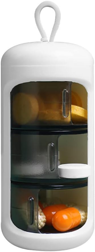 Pill Container, Lille Portable rejse Pill Case, Mini størrelse Pill Organizer, Pill Box for Vitamin, Fiskeolie, Kosttilskud, 3 Segment glidende daglige Pill Case (hvid)...