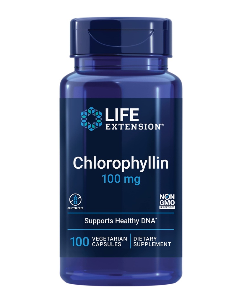 Life Extension Chlorophyllin, antioxidant & DNA Health Support, Glutenfri, Non- GMO, Vegetarisk, 100 Vegetariske Kapsler