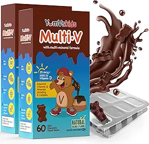YUM- V 'S - Kids Multivitamin Chewable Chocolate Bears - Multivitamin for børn Supplement - 16 Vitamin & Mineraler - Vitamin herunder D, Zink, C, B Complex & mere, 60 Greve (Pack of 2)