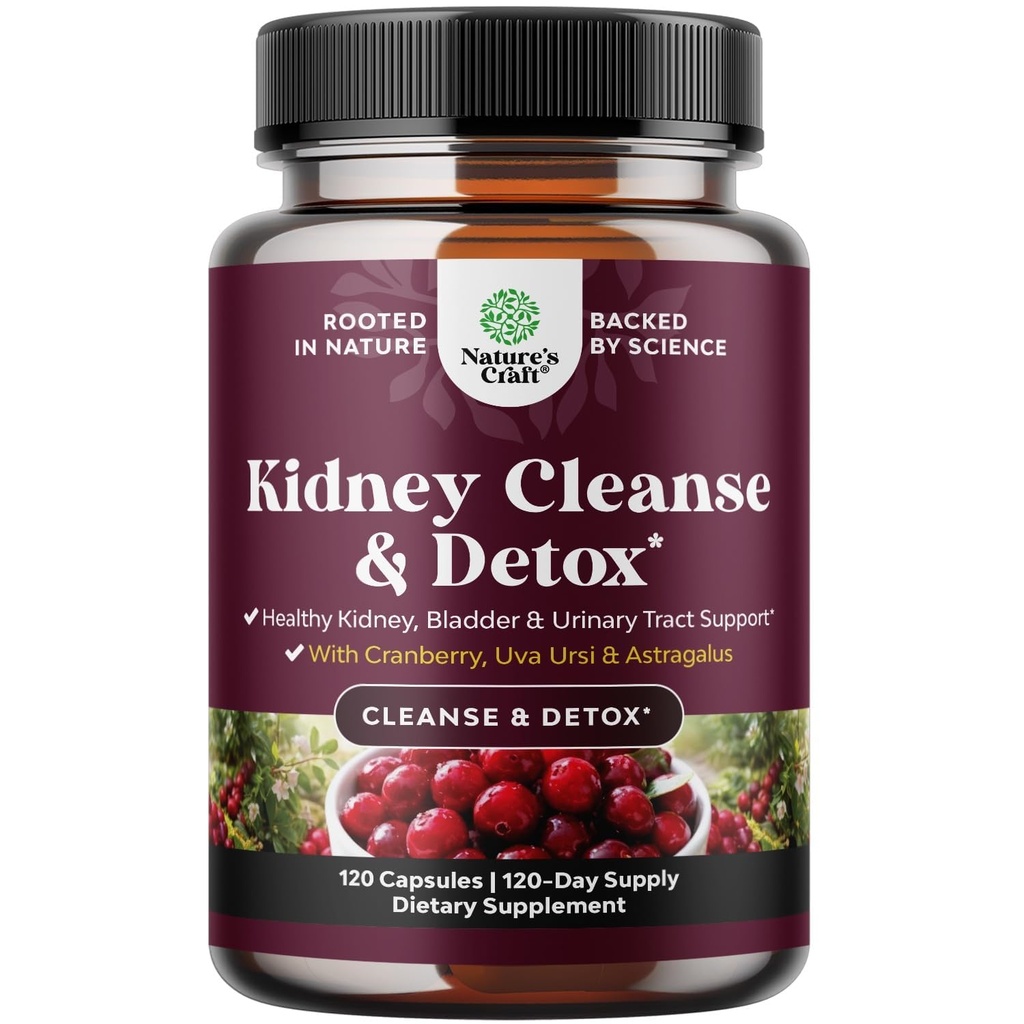 Avanceret Nyre Support Supplement - Nyre Rense Detox & Reparation Cranberry Uddrag Kapsler med Uva Ursi, Stinging Nettle & Astragalus for Nyre sundhed - Urinary Tract sundhed - 120 Caps