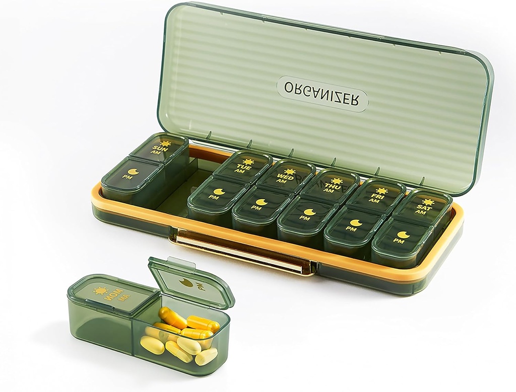Bexeen Weekly Medicine Organizer Pill Box Am Pm Pill Organizer 7 Dag Pill Case 2 gange en dag Daglig Pill Container Vitamin Organizer Rejser Stor Pill Holder til supplement Cute Medication Storage