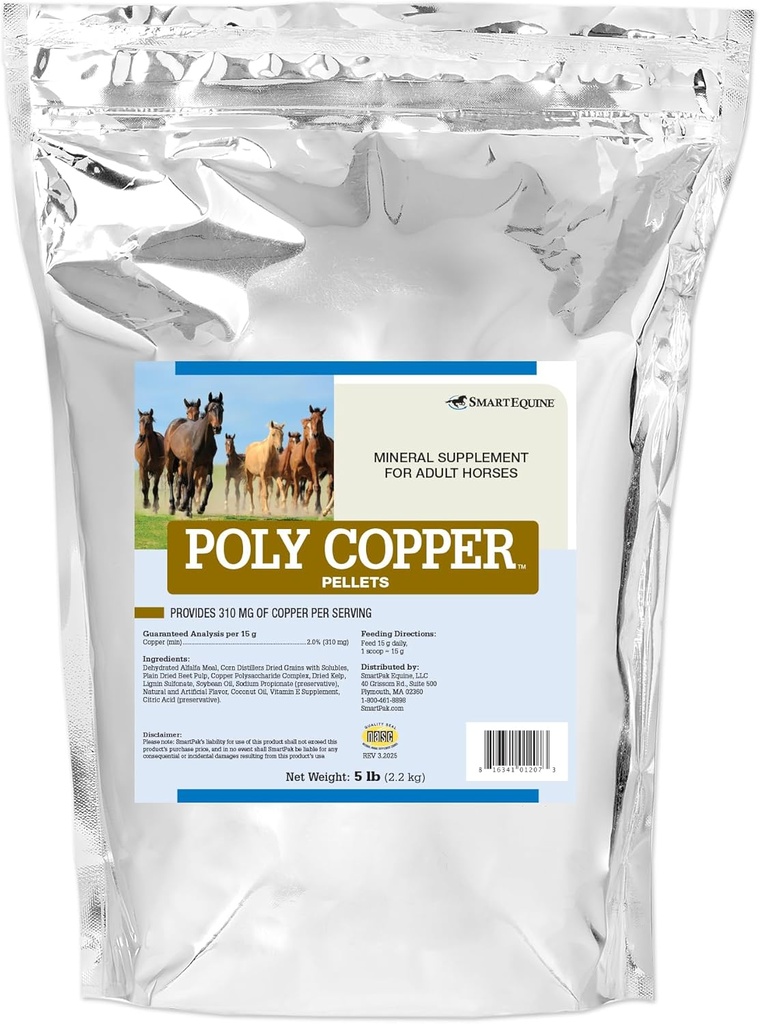 Poly Kobber Pellets Mex124; Equine Horse Coat Kosttilskud til hud Mex124; Vitamin & Min Kosttilskud til heste Knogler og Metabolisme Mex124; 5 LB Bag