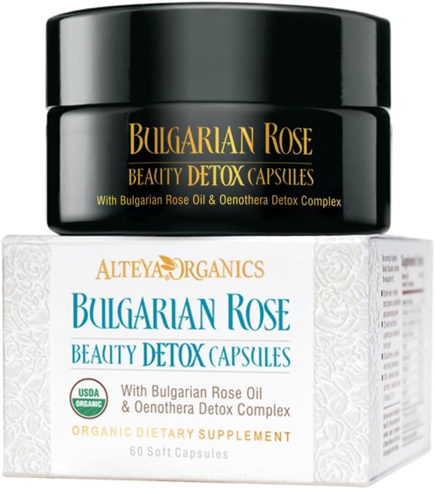 Alteya Organics Rose Beauty Detox Kapsler - USDA Certified Organic med bulgarsk Rose Oil og Oenothera Detox Complex - 30 Servere