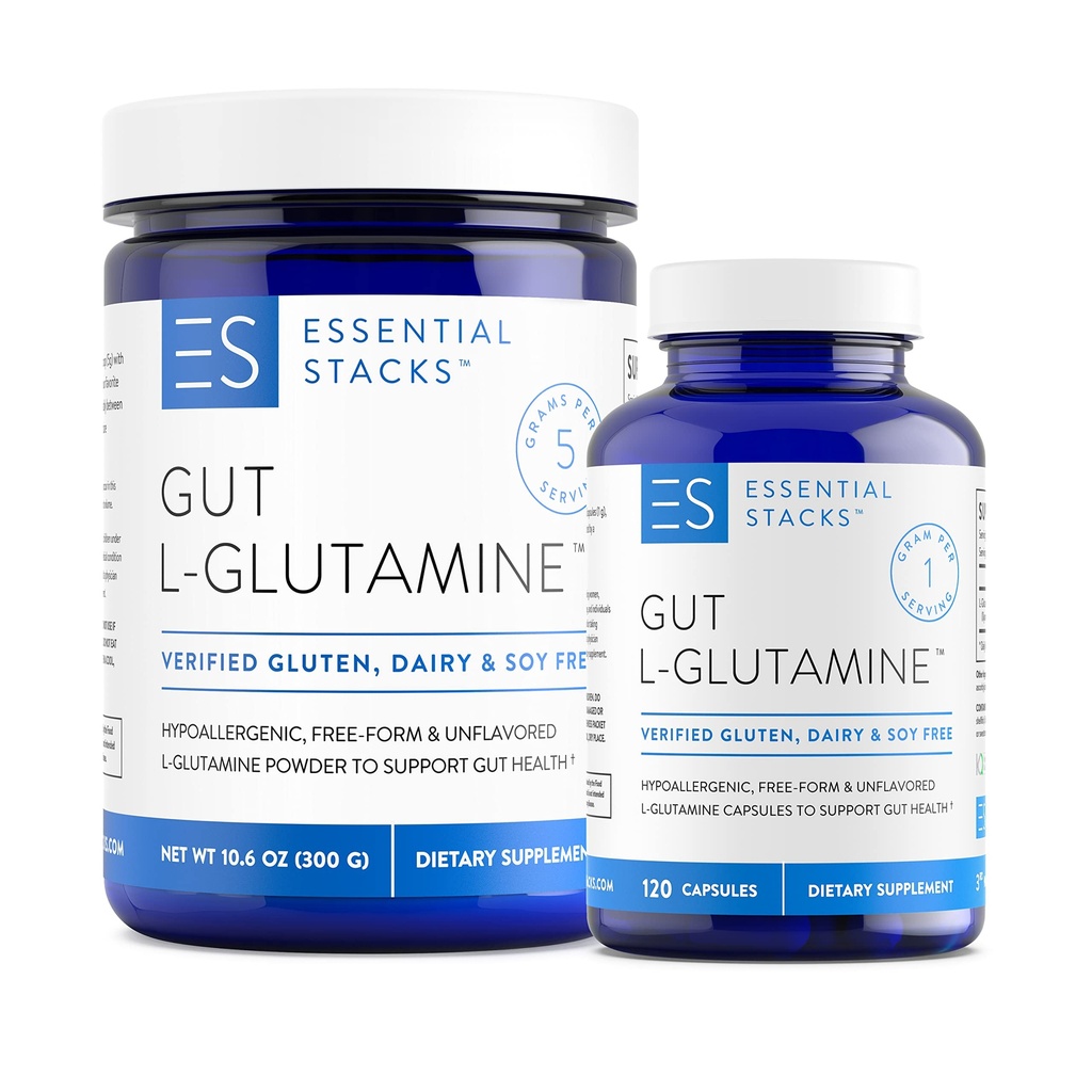 Væsentlige stakke L- Glutamin Hjem & Væk Bundle - L Glutamin pulver & kapsler