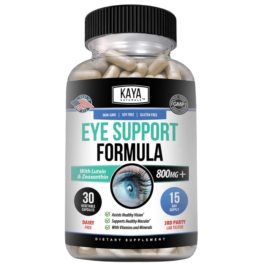 Kaya Naturals Eye Health Supplement, Lutein og Zeaxanthin, Vision Health, Eye Strain Support 800 mg Vitamin Supplement 30 Kapsler