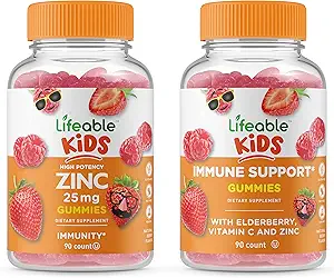 Lifeable Zink 25mg Kids + immunsupport Kids, Gummies Bundle - Great Tasting, Vitamin Supplement, Gluten Free, GMO Free, Chewable Gummy