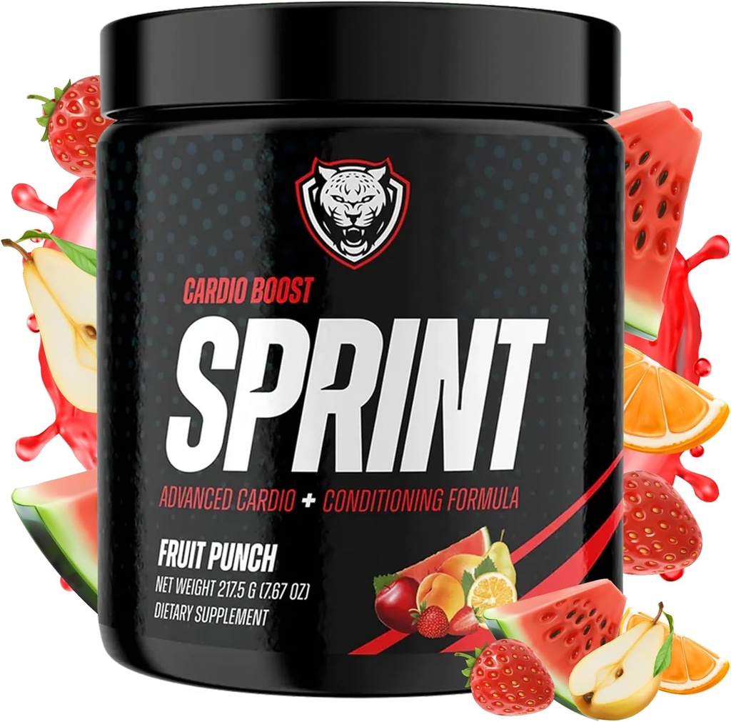 6AM Run Sprint - Pre Workout Powder for Instant Energy Boost til Cardio og Focus - Ingen Jitters, High Energy Conditioning Formel - All Natural, Keto, Vegan (Fruit Punch, Fuld flaske)