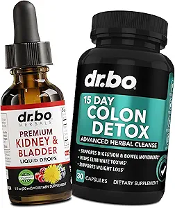 Nyre Support Blogen & Colon Cleanser Detox - Økologisk Nyre Blege Kosttilskud Drops, 15 dages Intestinal Rengøring piller Probiotisk - Renal Rengøring Detox Urinary Tract tarmbevægelse