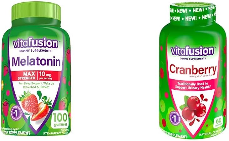 Viafusion Melatonin 10mg Gummies 50 Day Supply and Cranberry Gummies for Women 60 Count