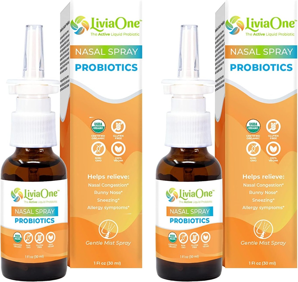 LiviaOne Nasal Spray, All- Natural Plant Based Probiotic Sinus Spray 1 Fl Oz (pakke med 2)