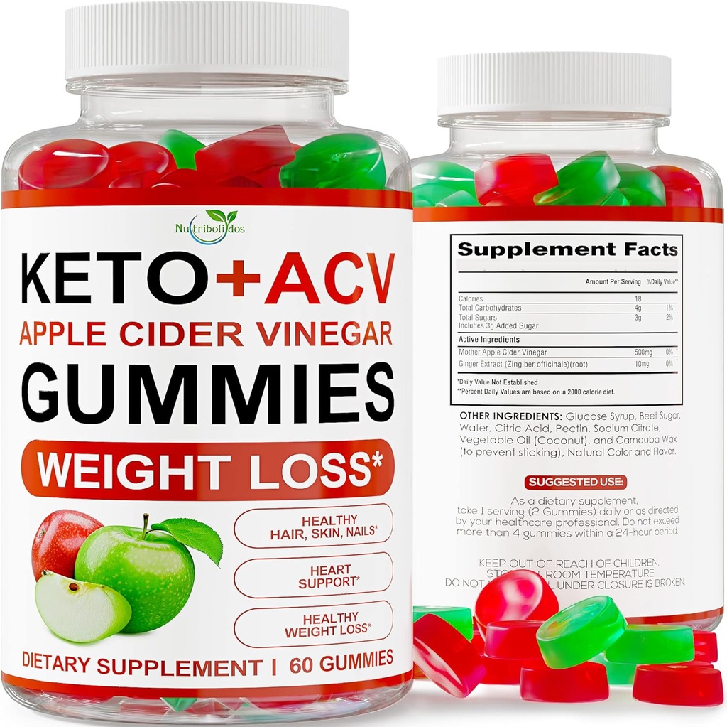Keto ACV Gumies Advanced vægttab - ACV Keto Gumies for vægttab - Keto Gummy supplement til kvinder og mænd - Rengøring - Detox - Apple Cider Vincities - Kelly Clarkson - Made in USA