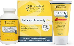 Researched Nutritionals Liposomal Glutathion (450mg) + Colostrum & Svampe Supplement for Immunitet - Forstærket Immunitet Duo - Tri- Fortify Watermelon + Transfer Factor Multi- immun (2 stk sæt)