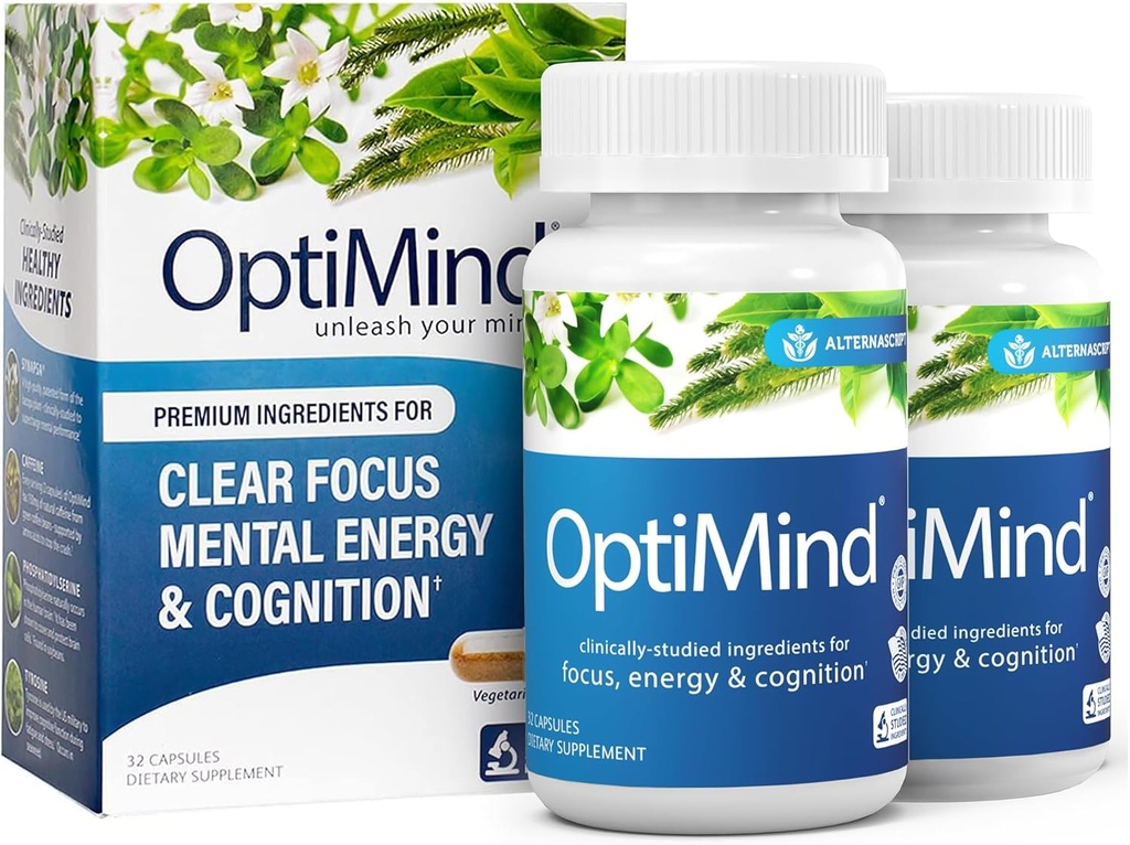 Optimind Bacopa Monnieri Brain Supplement til hukommelse og fokus, Nootropics med Phosphatidylserin, Huperzine A, Non- GMO, Klinisk Studerede Ingredienser, 64 Kapsler