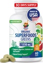 SUNNY SAM Super Food Green Kosttilskud til voksne - 60 tabletter - Økologisk Super Green med rigtige frugter, grøntsager og urter til naturlige fordøjelse og energistøtte