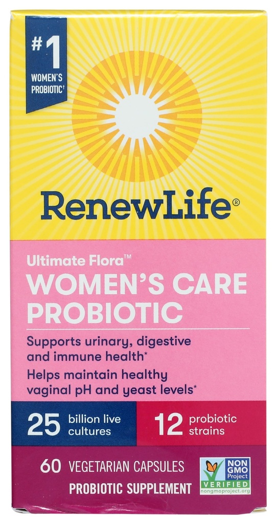 Renew Life Women 's Probiotic Capsules, Understøtter pH-balance for kvinder, Vaginal, urinveje, fordøjelses- og immunsundhed, L. Rhamnosus GG, Dairy, Soy og Gluten- Free, 25 milliarder CFU - 60 Ct