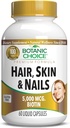 Botanisk valg hår hud og negle vitaminer - biotin supplement med kollagen, C-vitamin, & jern - Super antioxidant blend med Argan Oil & Hyaluronic Acid - 60 flydende kapsler