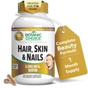 Botanisk valg hår hud og negle vitaminer - biotin supplement med kollagen, C-vitamin, & jern - Super antioxidant blend med Argan Oil & Hyaluronic Acid - 60 flydende kapsler