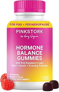 Pink Stork Hormone Balance Gummies for Women – PMS, Menopause & Estrogen Support – Mood, Bloating, Hot Flashes & Energy – Red Raspberry Leaf, Black Cohosh, Primrose – 60 Vegan Gummies
