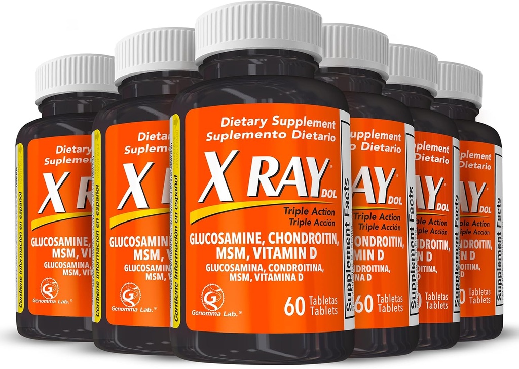 X Ray Dol Triple Action fælles supporttillæg med Glucosamin 1500mg, Chondroitin 800mg, MSM 750mg og 5X vitamin D for sunde joints, Bones & Cartiage - 60 Greve per flaske - 6 Pack