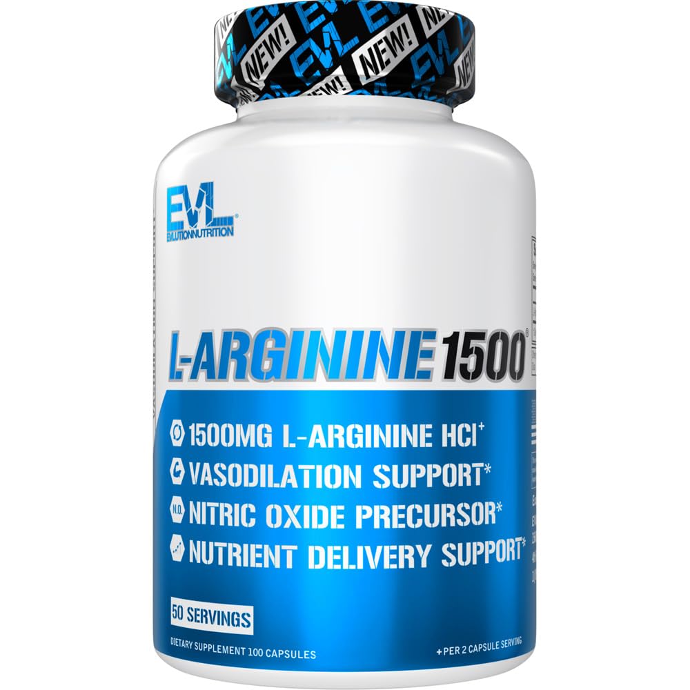 Evolution Nutrition Nitrogenoxid Booster L- Arginin Supplement - Høj potens Nitrogenoxid Supplement med 150 mg L Arginin HCL for forbedrede pumper Energi Muskelvækst og vaskularitet NO Booster