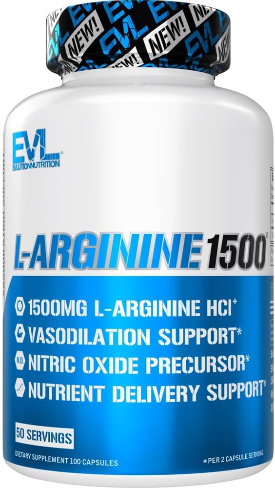 Evolution Nutrition Nitrogenoxid Booster L- Arginin Supplement - Høj potens Nitrogenoxid Supplement med 150 mg L Arginin HCL for forbedrede pumper Energi Muskelvækst og vaskularitet NO Booster